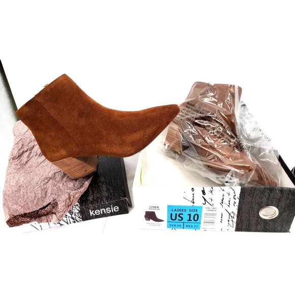 Kensie 10 Boots Real Suede Leather Ankle Bootie Shoes Pointed Toe Classic Brown - Picture 4 of 12